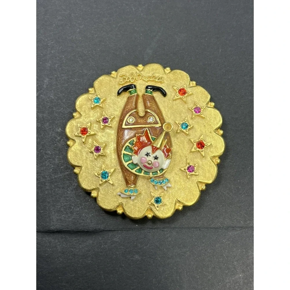 Bob Mackie Clown Mosaic Compact Mirror Gold Tone