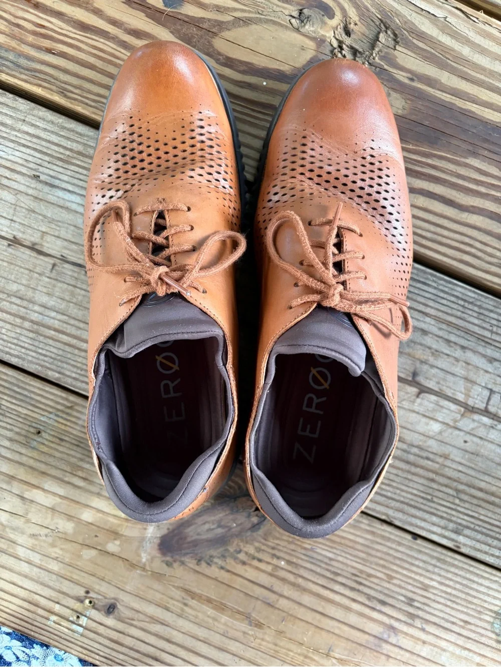 Cole Haan Men's Zerogrand Casual Perforated Leather Shoes - Brown size 10.5W