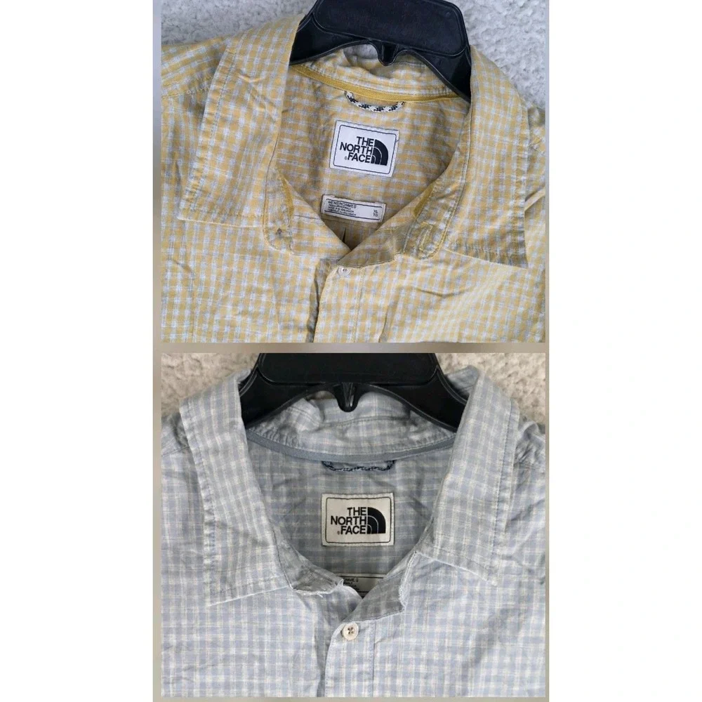 North Face Button Up Shirt Mens XL Blue Yellow Gingham Short Sleeves Bundle 2