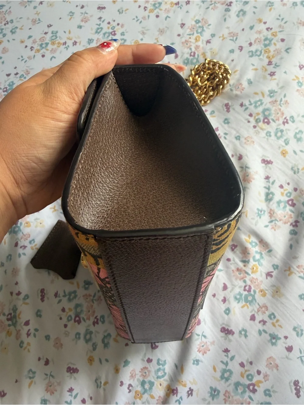 Gucci Pink Floral Tiger GG Canvas Crossbody with Gold Hardware