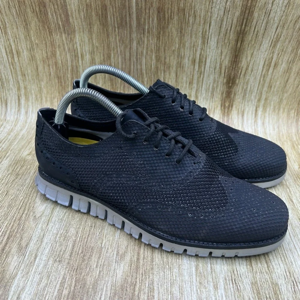Cole‎ Haan Zerogrand No Stitch Men's 8 M Black Knit Wingtip Oxford Shoes C20021