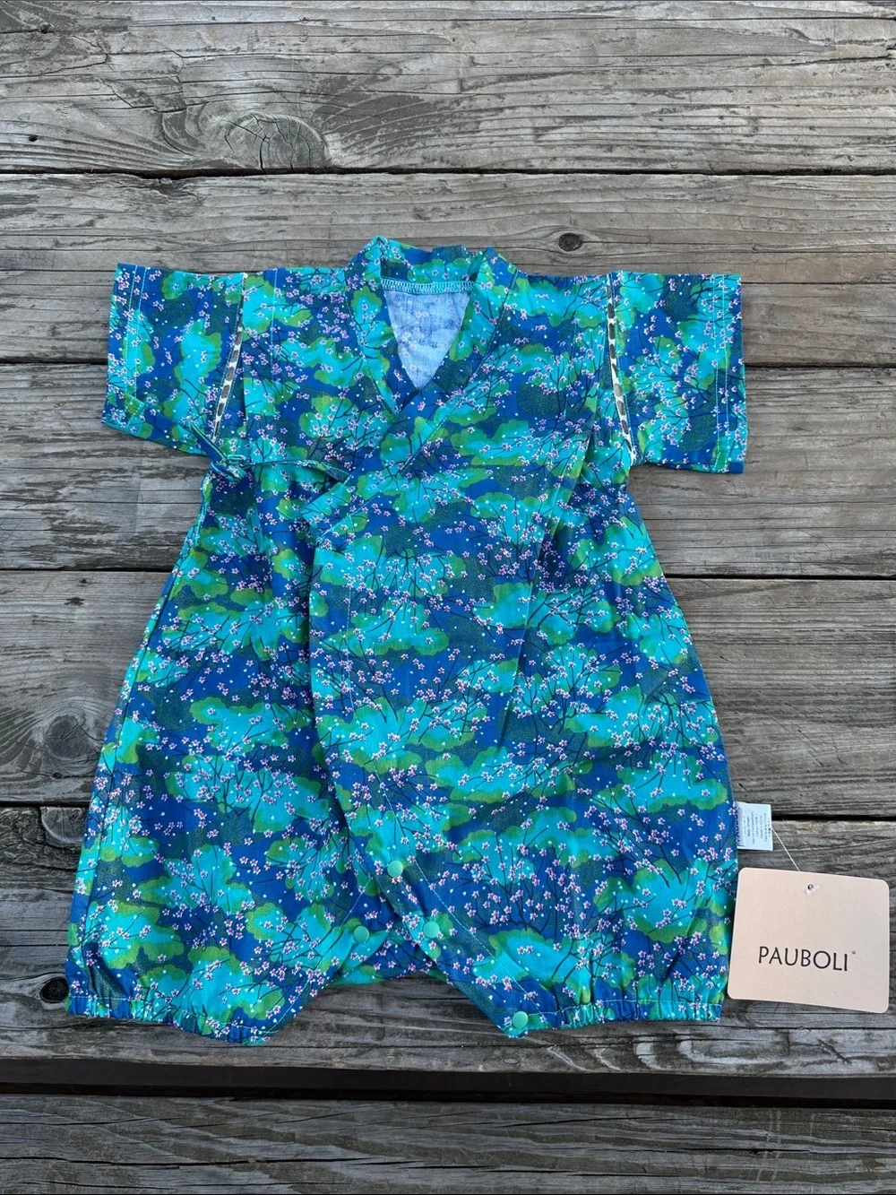 NWT Pauboli Japanese Kimono Cherry Blossom Romper size 70 (6-12M)