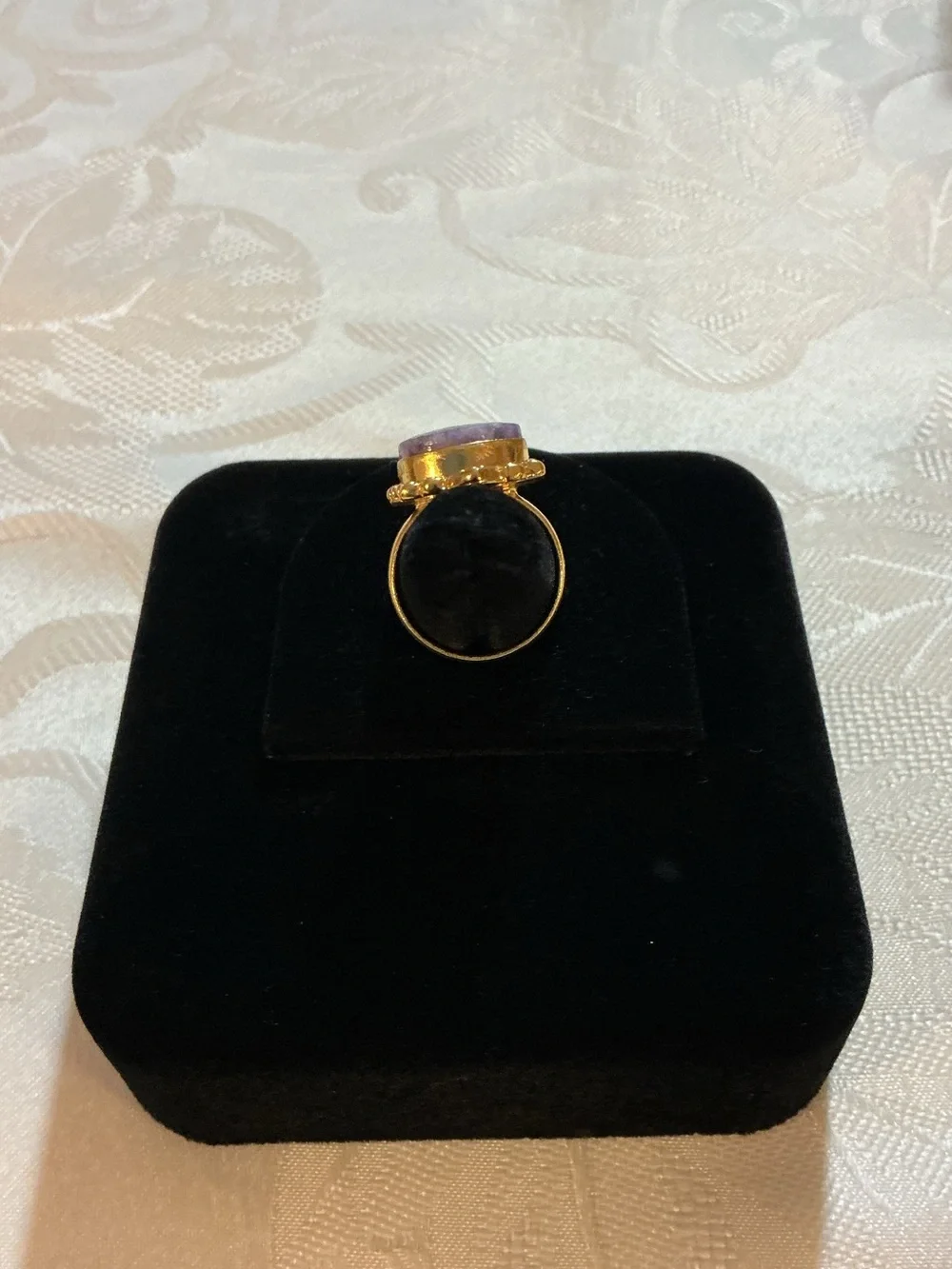 Chevron Amethyst Teardrop Crown Vintage Gold Plated Ring