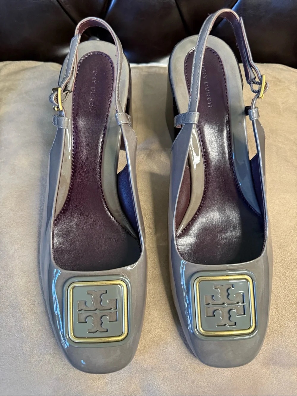 Tory Burch🔥Georgia Bombé Gray Patent Slingback Pump Sz 11- Like New Pre-Owned🔥