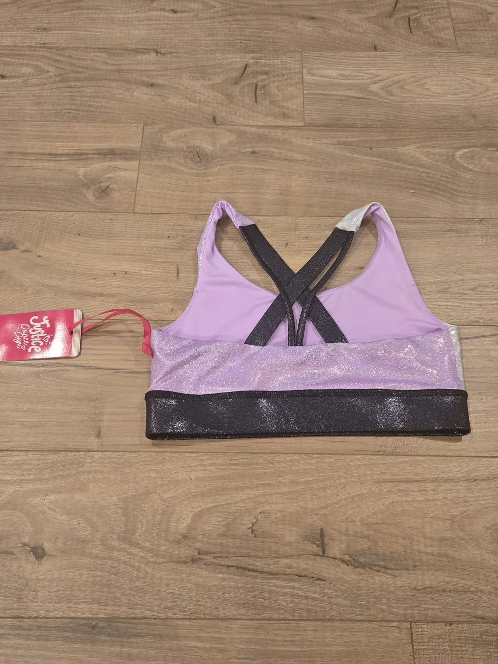 Justice Lavender and Silver Metallic Crisscross Sports Bra Size M (10) NWT