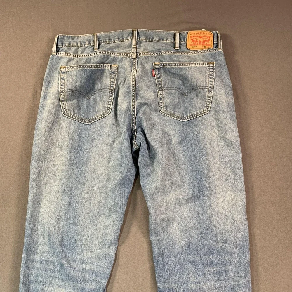 Levis 559 Jeans Mens 40x31 Blue Denim Relaxed Straight Leg Light‎ Wash Faded