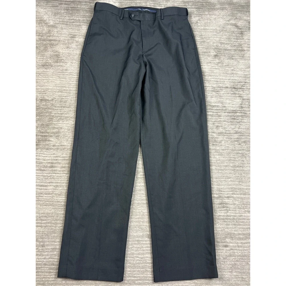 Croft & Barrow Dress Pants Mens 36x34 Charcoal Grey Flat Front Classic Trousers