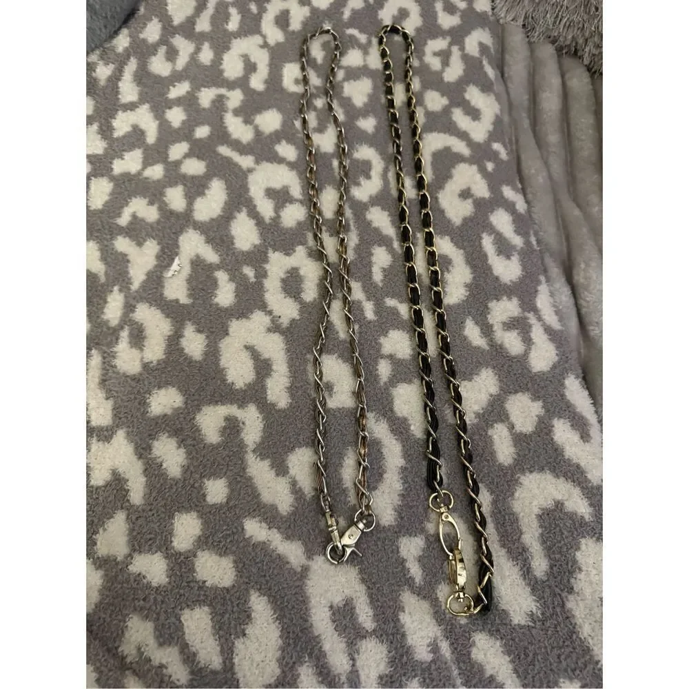 2x chain & faux leather silver/gold bronze black straps belts