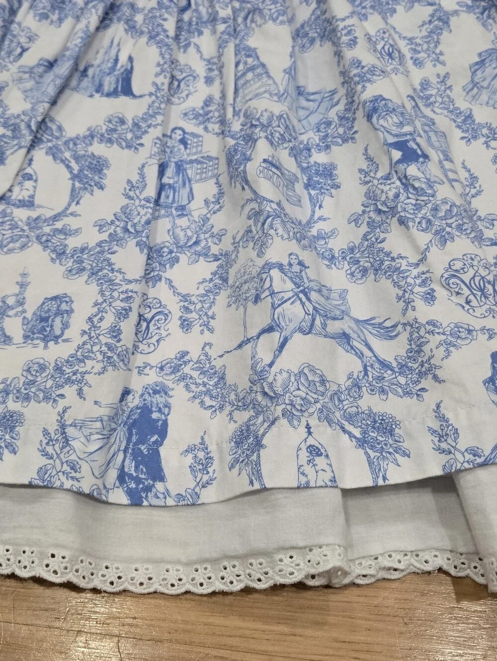 Disney Girls Blue & White Toile Print Beauty And The Beadt Sleeveless Dress