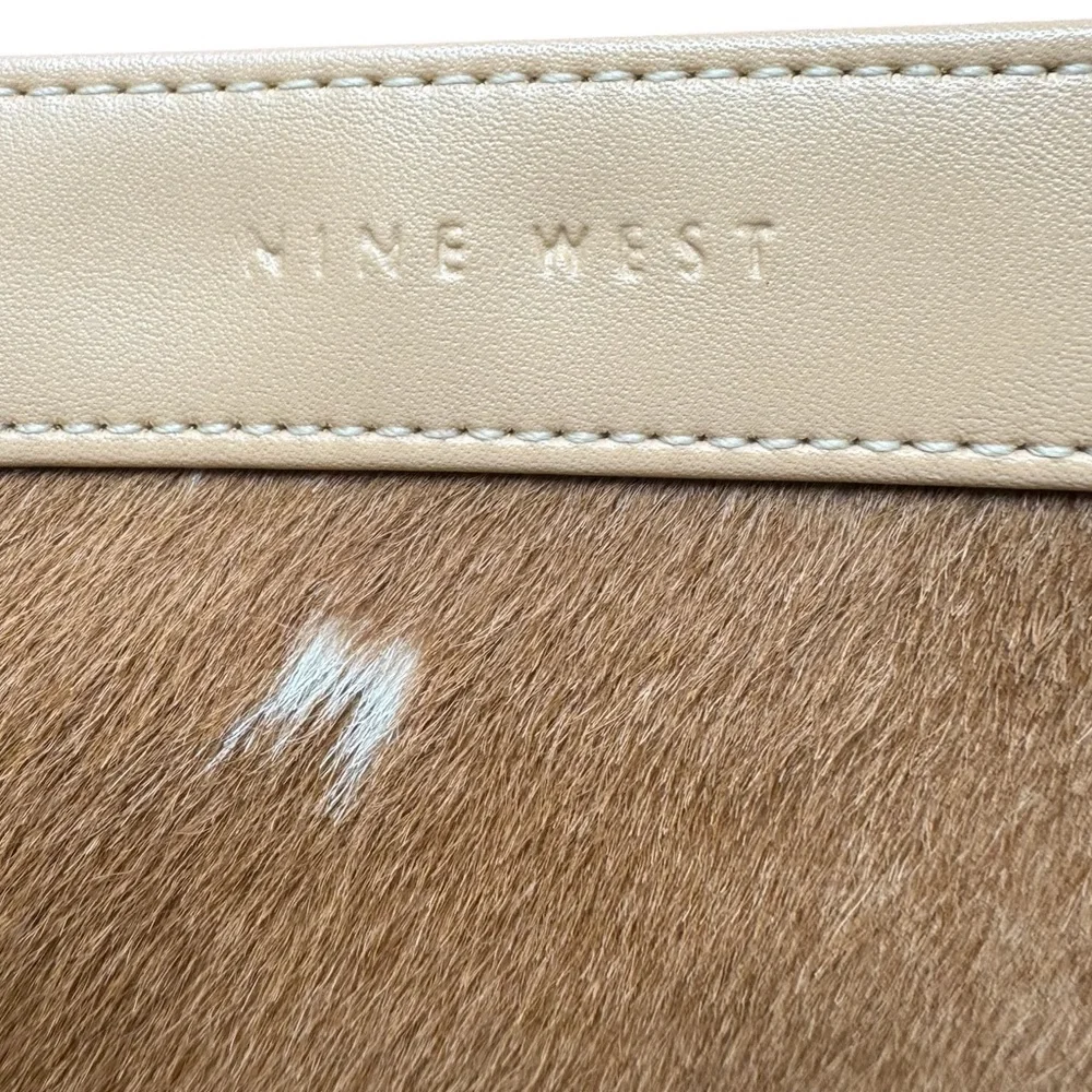 Nine West Calf Hair Leather & Nylon Crossbody Bag – 8” x 8.5” GUC Tan & Cream