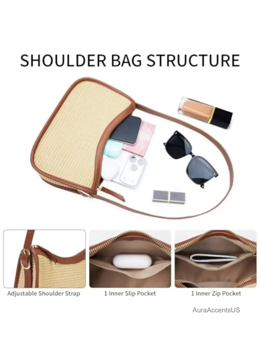 Women's Crescent Shoulder Bag Hobo Vegan Leather Adjustable Strap Lightweight