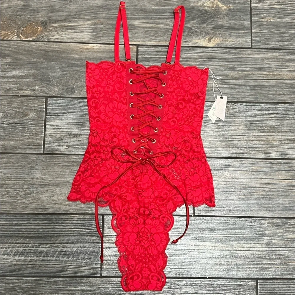NWT $98 We Are HAH X Free People Spinster Reversible Bodysuit XS Siren Red Top