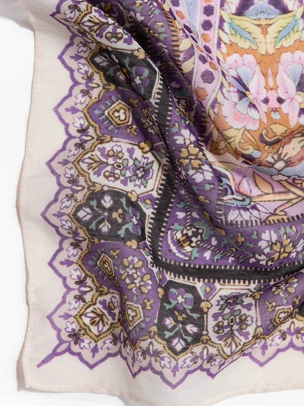 Print Scarf in Cream, Purple, Gold