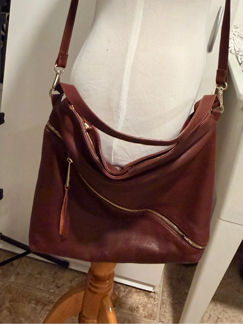 Kelsi Dagger Burgundy Leather Shoulder Bag