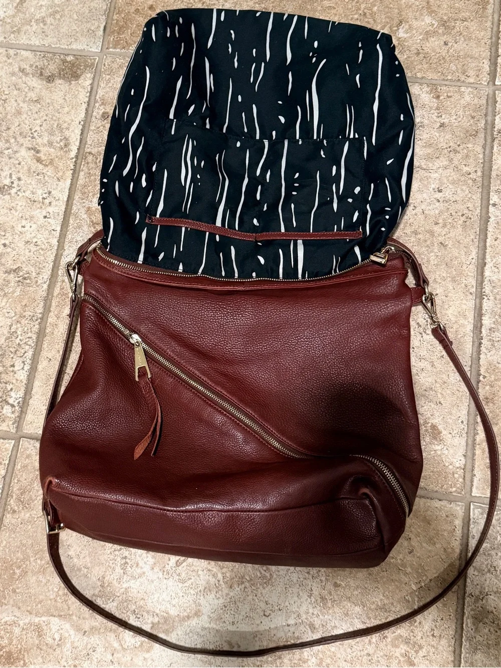 Kelsi Dagger Burgundy Leather Shoulder Bag