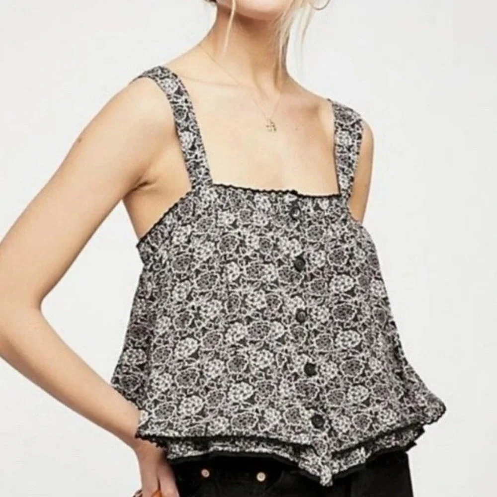Free People Floral Cold Shoulder Crop Top Medium Boho Cottagecore Festival