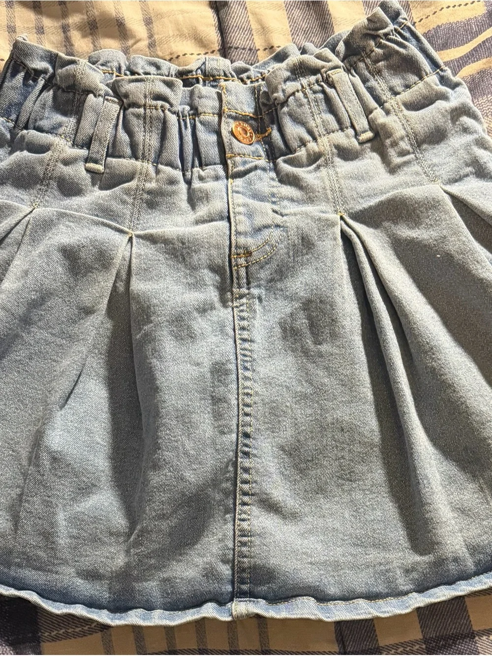 Light Blue Denim Pleated Kids Skirt - Unbranded