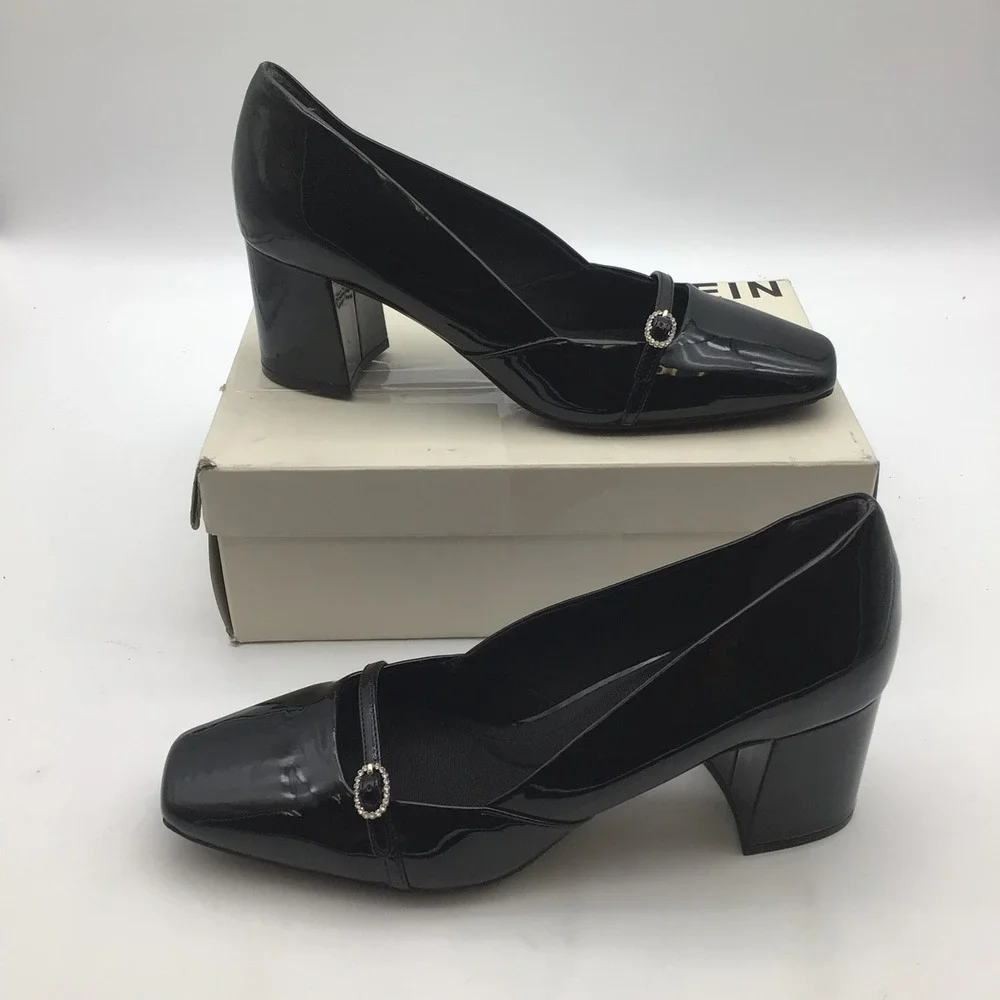 Anne Klein Black Square Toe AKLAURAL Block‎ Heel Mary Jane Pumps Women Size 11