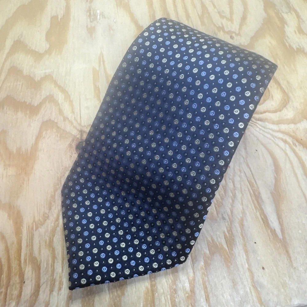 Trump Signature Gold Bar‎ Silk Tie Navy Geometric Pattern Bold Power Aesthetic