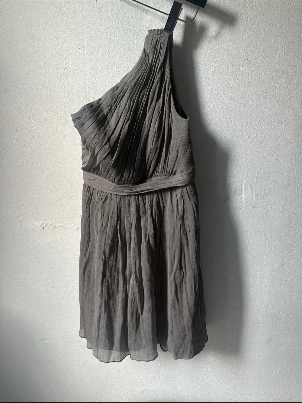 J.Crew 100% Silk One Shoulder Pleated Cocktail Dress Gray Petite 2