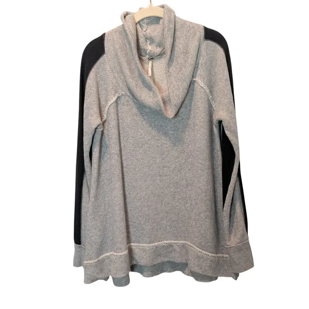 Free People Women's Sz S Grey Oversized Cowl Neck Sweatshirt Pullover Cotton