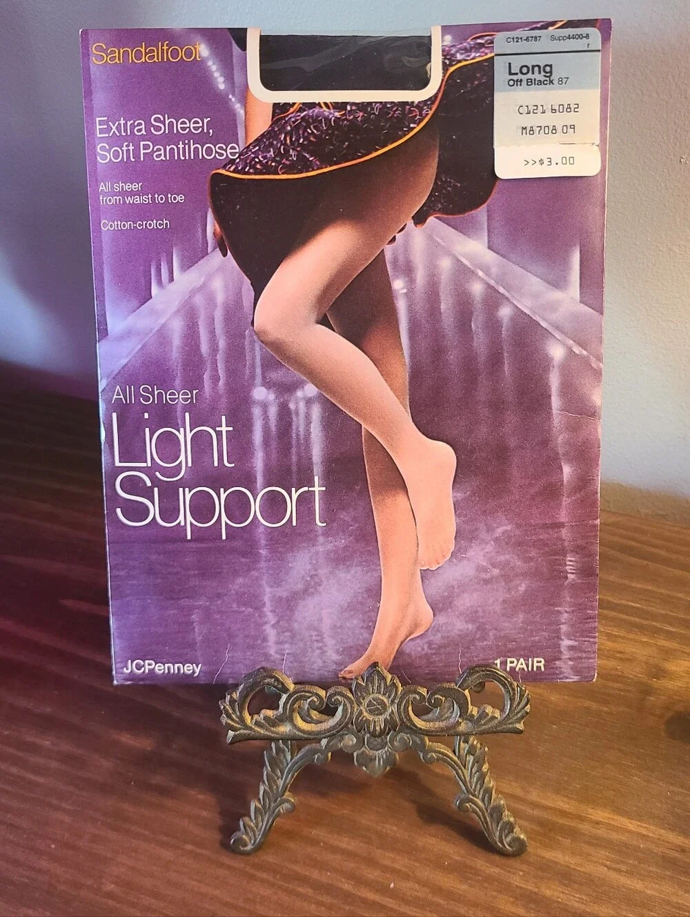 JCPenny Sandalfoot All Sheer Light Support Pantyhose Off Black Size Long NWT