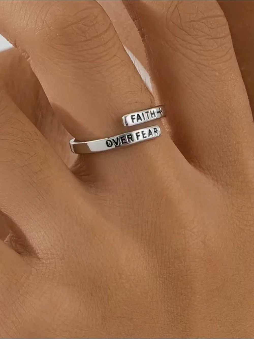 Faith Over Fear Silver Wrap Ring