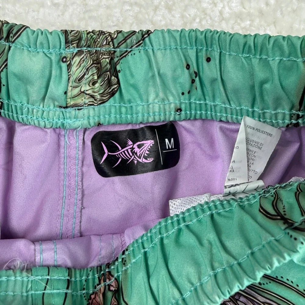 Psycho Tuna Swim Trunks Mens Med Green Jellyfish Print Board Shorts Drawstring