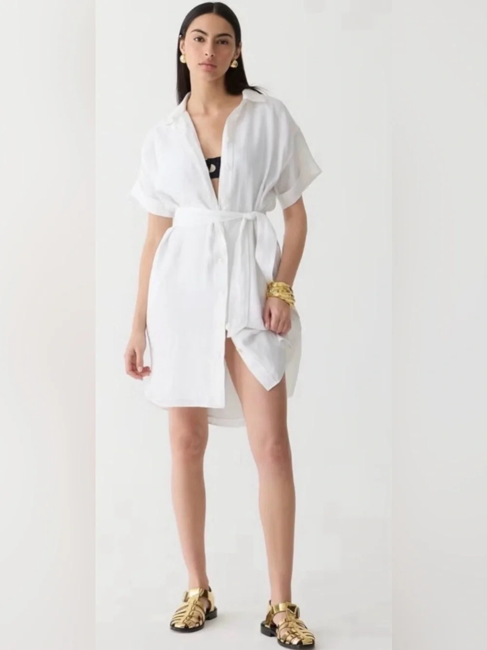 J.Crew Petite Capitaine Shirtdress in Linen White