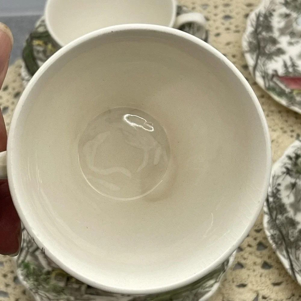 Vintage 1955 J & G Meakin Welcome Home Cups & Saucers Hand Painted Discontinued