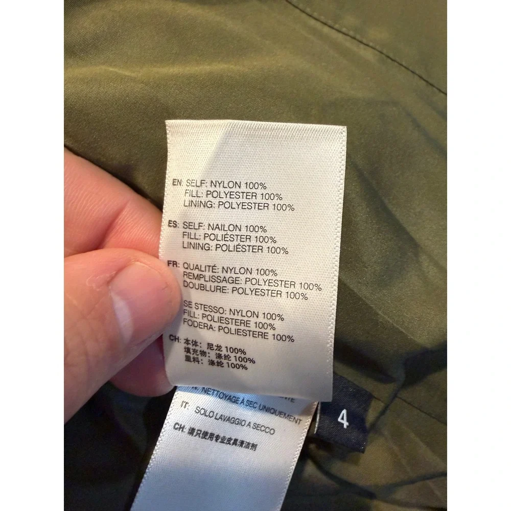 John Elliott Mens Olive Green Crinkle High Shine Quilted Puffer Jacket Size 4 XL