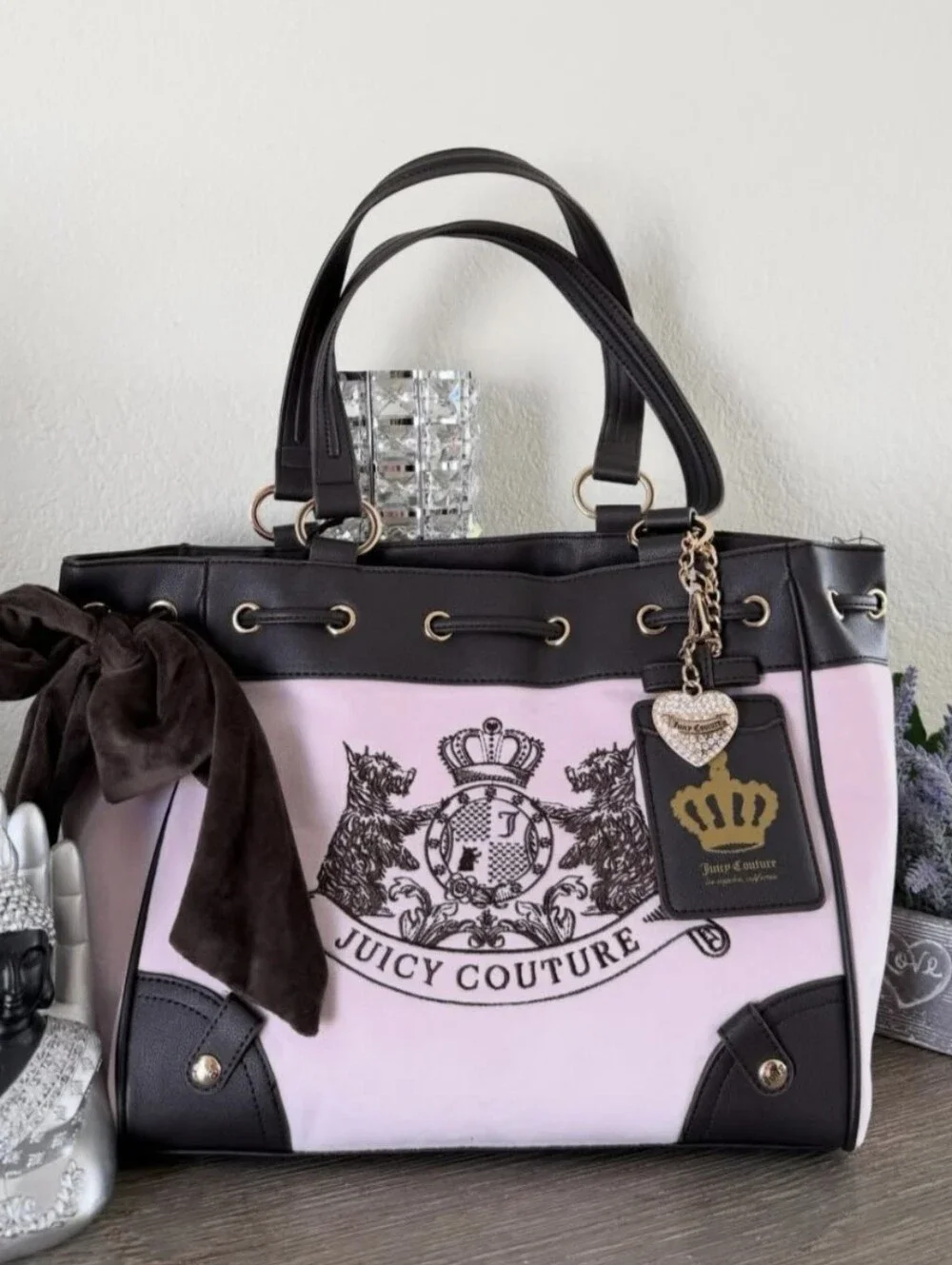 Juicy Couture Pink Tote with Brown Trim and Gold Charm
