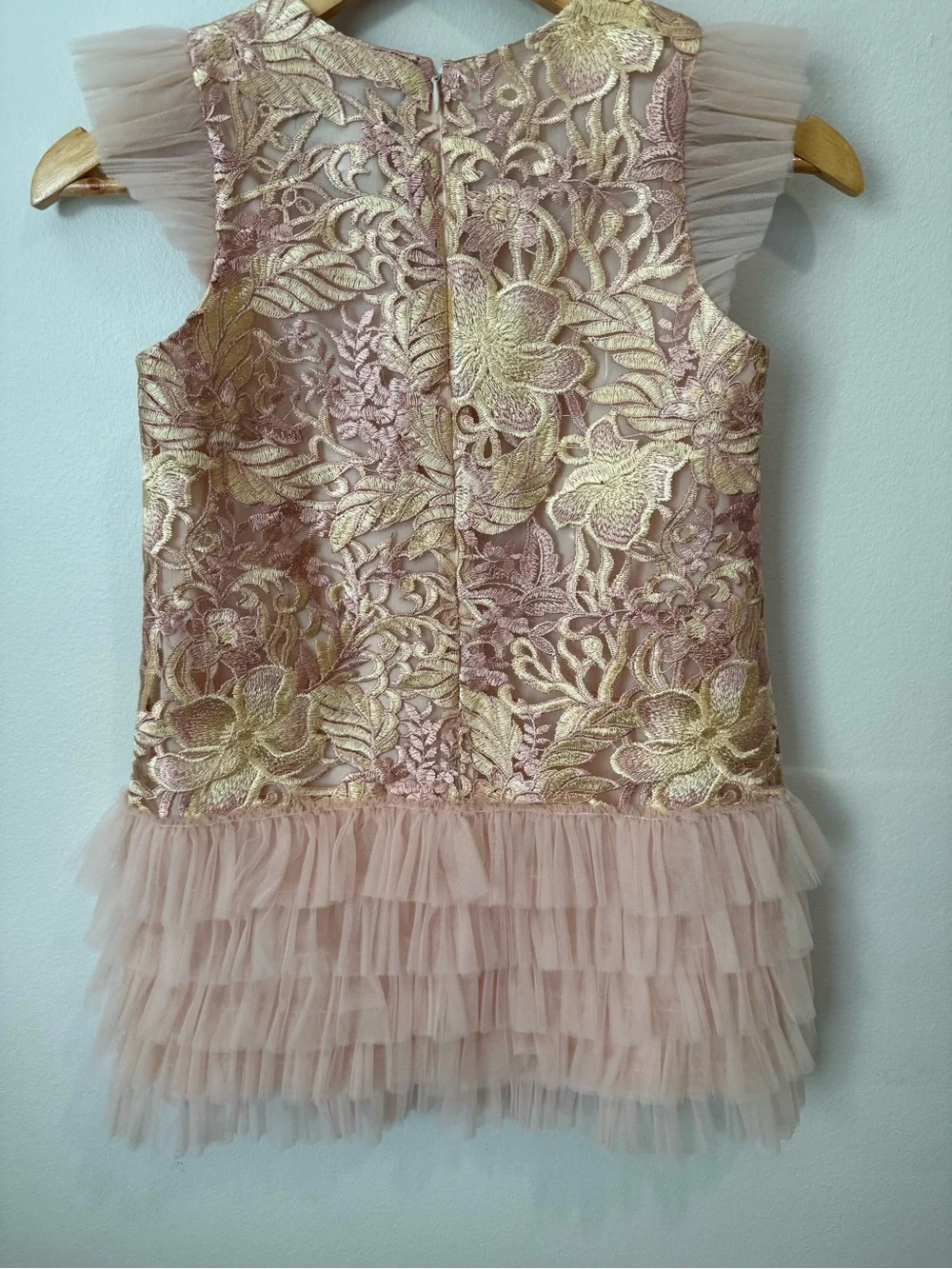 Nha Khanh Girls Blush Gold Embroidered Tulle Party Dress Formal Fancy Size 10
