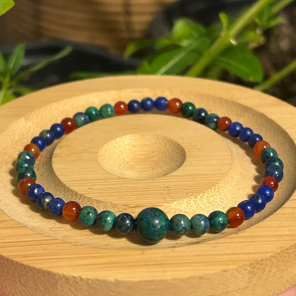 ✨ Handmade Chrysocolla + Lapis Lazuli + Carnelian Colorful Beaded Bracelet