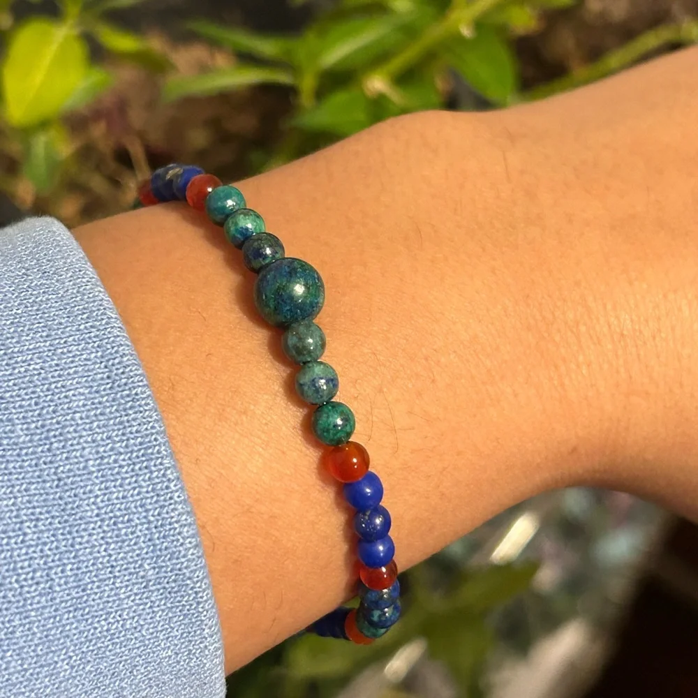 ✨ Handmade Chrysocolla + Lapis Lazuli + Carnelian Colorful Beaded Bracelet