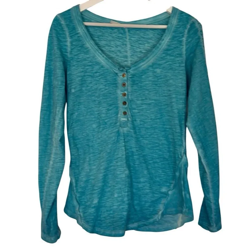 Free People Shell sleeve lace trim Henley turquoise small