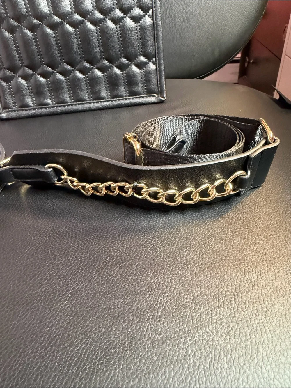 Steve Madden Black Quilted Satchel with Gold Hardware