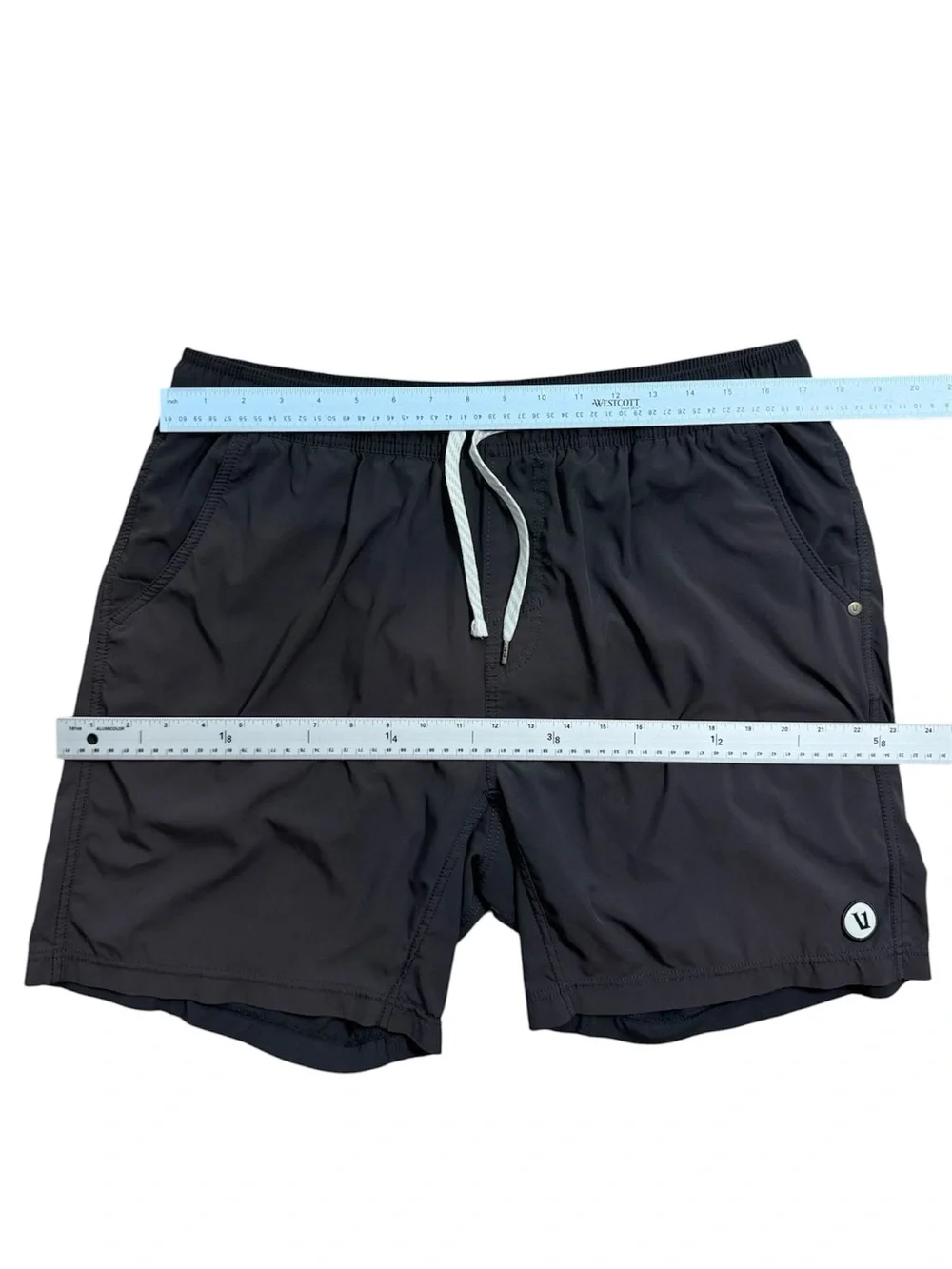 Vuori Men's Kore Black Athletic Shorts with White Drawstring - Lined