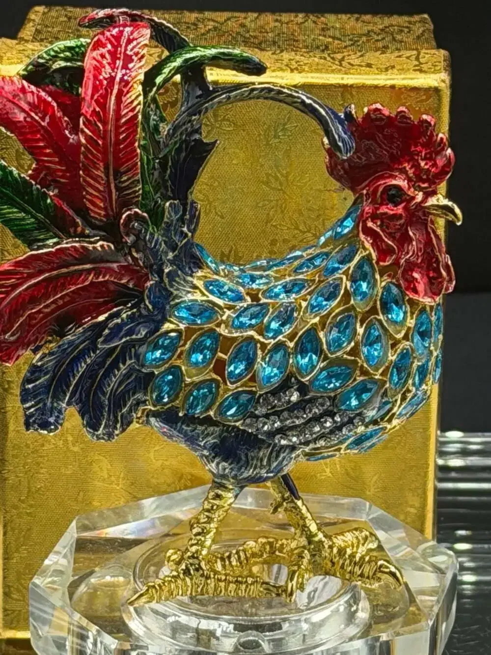 RUCINNI Jeweled Rooster Enamel Hinged Trinket Box with Swarovski Crystals