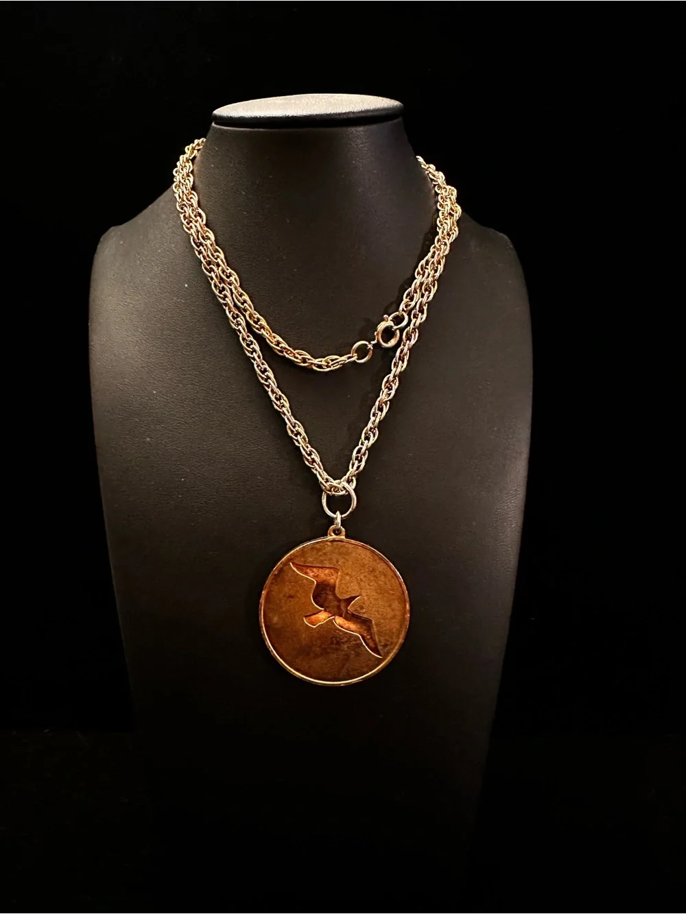 Vintage J Livingston Seagull Coin Necklace 25K Gold over Sterling Silver 24”