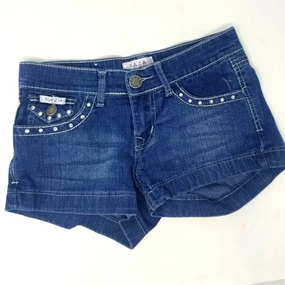Saza Denim Shorts Short Shorts Low Rise Cutoffs ‎ Hipster Juniors Size 3