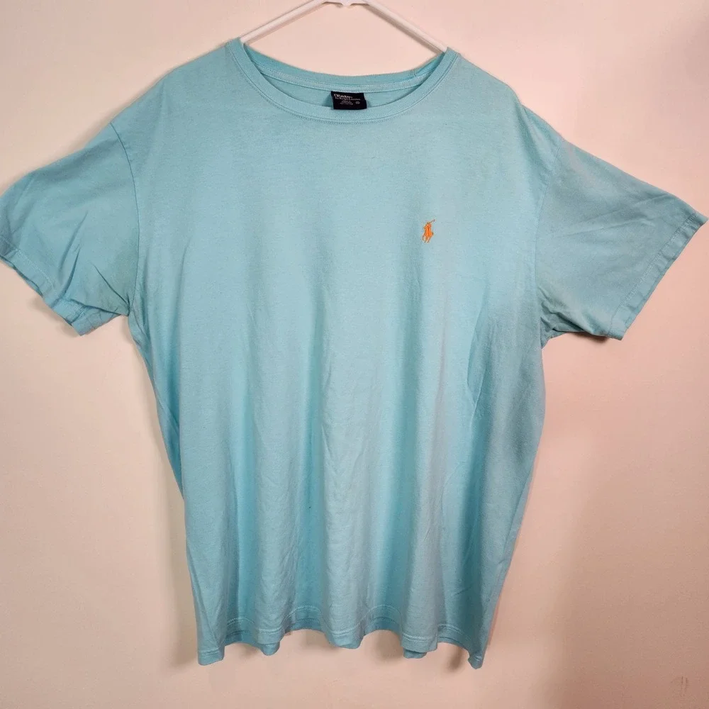 Polo Ralph Lauren Mens XL Blue Cotton Short Sleeve T-Shirt Orange Pony Logo