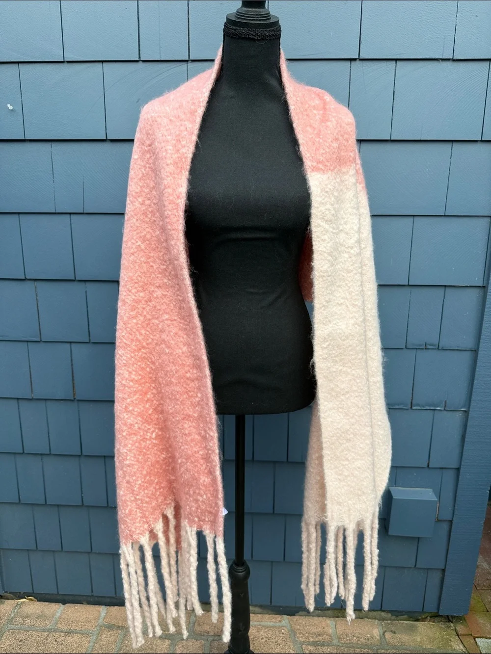 Anthropologie Two-Tone Pink & Cream Fringe Wrap blanket Scarf soft