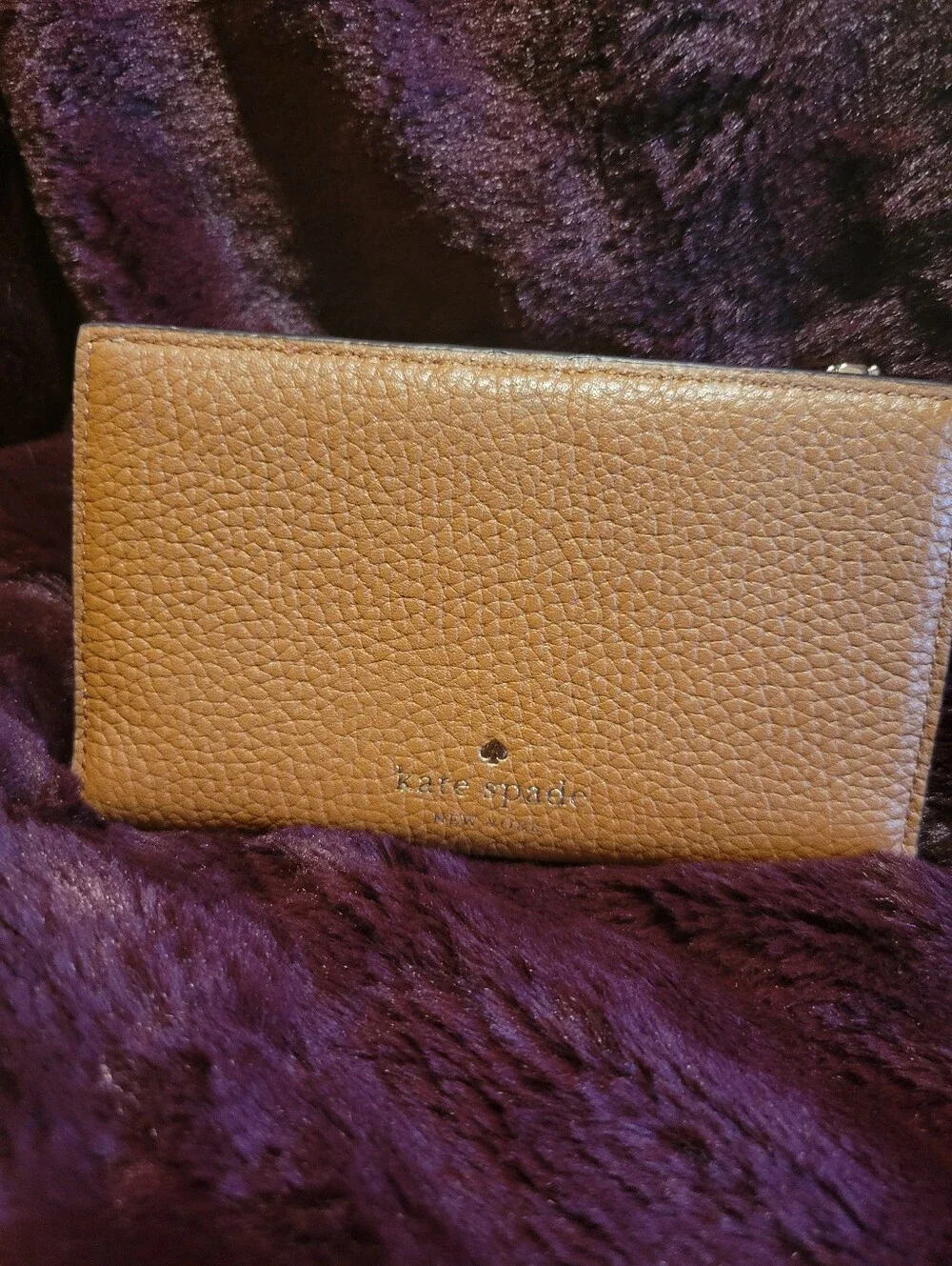Kate Spade Leather Tassel Bow Zip Wallet in Tan