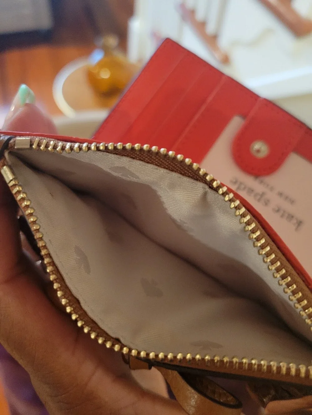 Kate Spade Leather Tassel Bow Zip Wallet in Tan