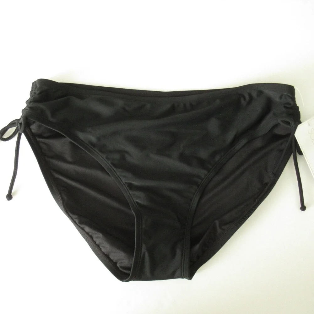 New Sol Collective Bikini Bottom 16‎ Black Ruched Side Tie Swim Suit