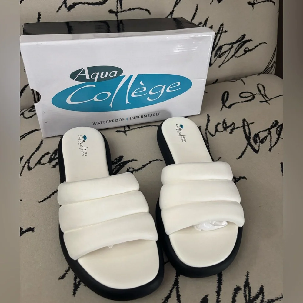 AQUA COLLEGE  Water Resistant Quilted Simona  Platform Slip On Slide Sandals #2