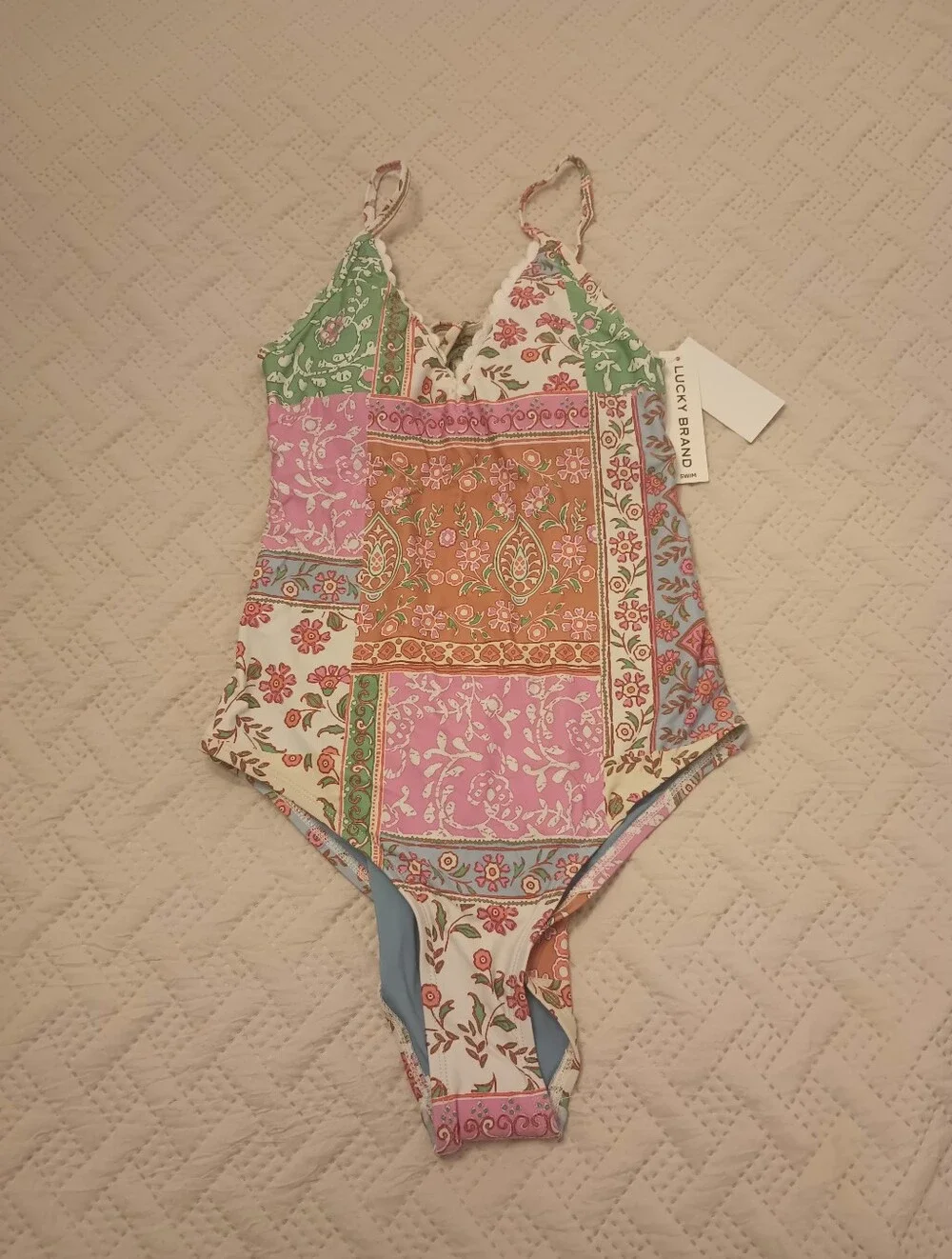 Lucky Brand Patchwork One-Piece Swimsuit M