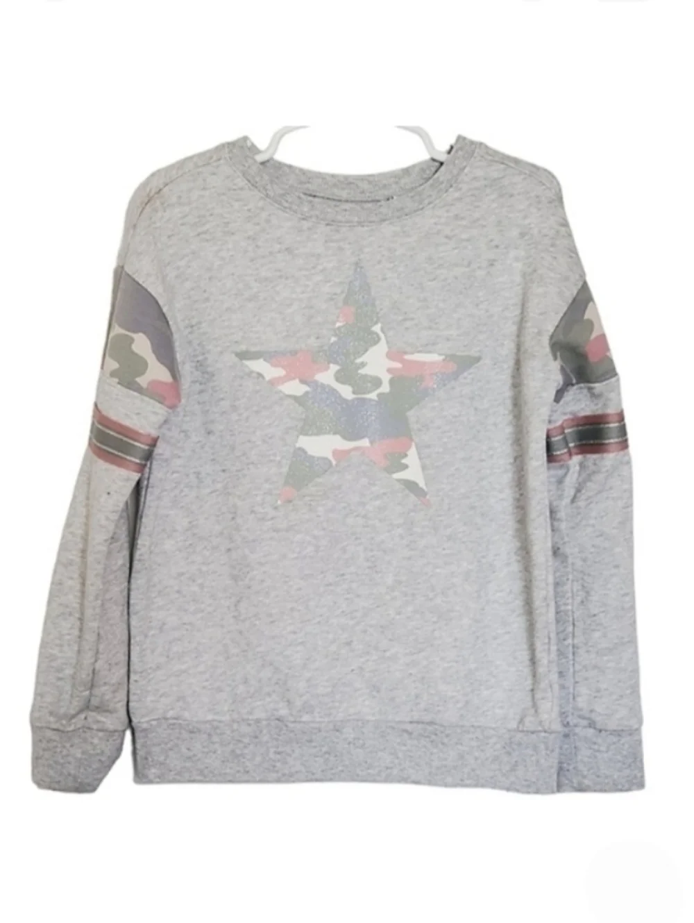 The Children's Place Girls Camo Star Sweatshirt Gray Pink Size S (5/6)