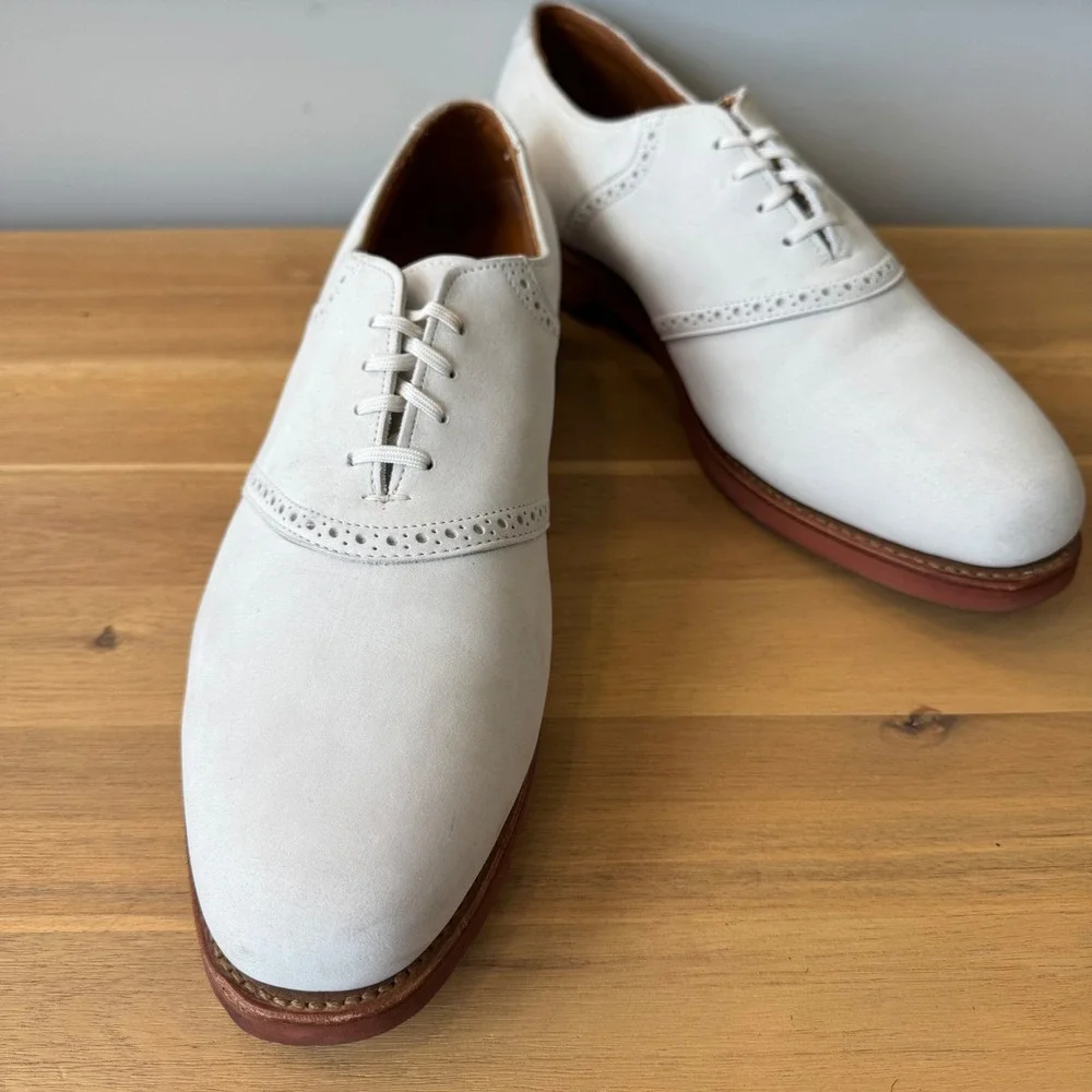 Allen Edmonds Men  13 A 5528 White Nubuck Leather Saddle Shoes Corporate Casuals